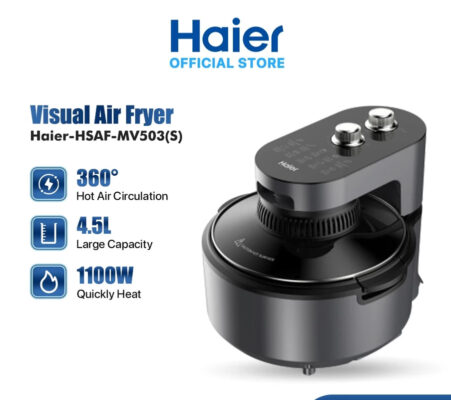 Haier Görsel Air Fryer, Yağsız, Yapışmaz Kaplama, 4.5L Geniş Kapasiteli, Çift Döner Düğmeli Hava Fritözü